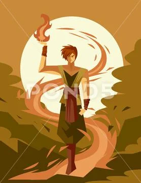 Strong powerful anime fire ninja Stock Illustration