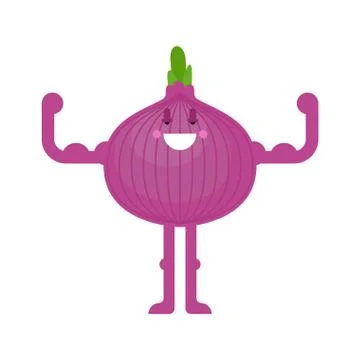Strong red onion. Powerful Vegetable. Healthy food Stock Illustration