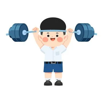 Strong School Boy Lifting Weights Illustrazione stock