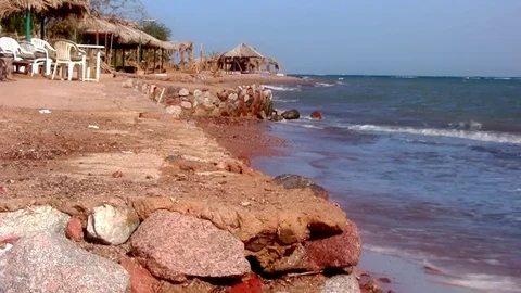 Strong sea waves with side view shore Red Sea Sinai Egypt Stock Footage 71935670