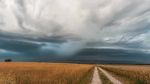 Strong Severe Storm Clouds Timelapse over the grain fields Stock Footage 301405551