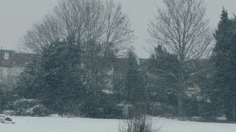 Strong Snow in Small Park Stock Footage 98612928