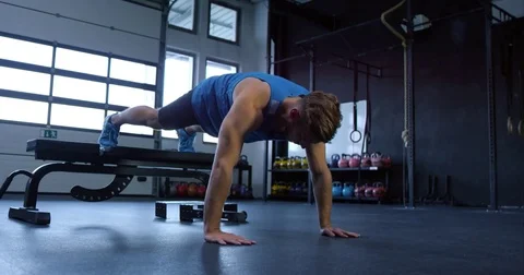 Strong Sports Man Doing Pushups In Gym Stock Footage 75038072