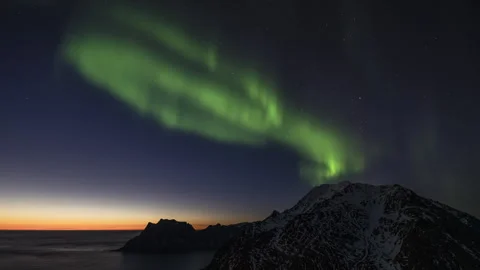 Strong spring Aurora Borealis over the mountains Stock Footage 251349740