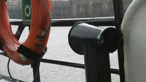 Strong storm, rain and thunderstorms are raging in the seaport. Stock Footage 134407493