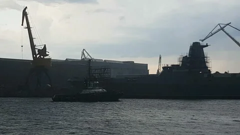 Strong storm, rain and thunderstorms are raging in the seaport. Stock Footage 134417316
