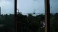 Strong stormy wind blowing through open window, hurricane destroying building HD Footage