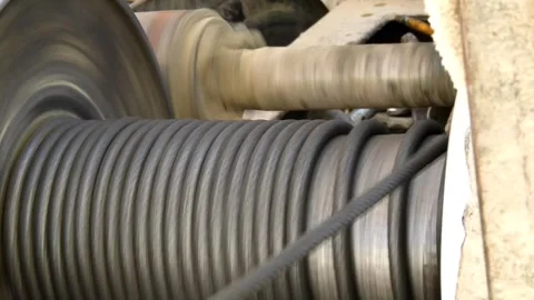 Strong Stranded Steel Cable On Reel Working On Heavy Machinery Stock Footage 301638893