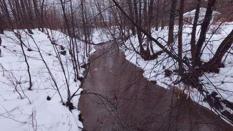Strong stream current during winter rainfall Stock Footage 324547909