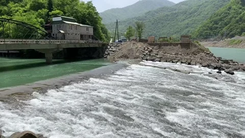 Strong stream of water on a mountain river Stock Footage 150664616