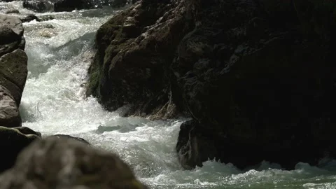 Strong stream of the water in the river. Forest. Rocks. Nature. Nice for Stock Footage 134514508