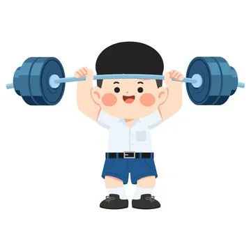 Strong Student Boy Lifting Weights Squat Position Illustrazione stock
