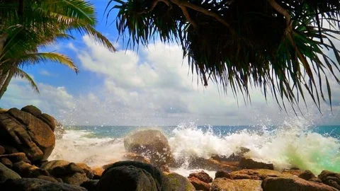 Strong surf on the rocks. Stock Footage 76633375