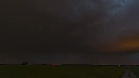 Strong Thunderstorm Night Timelapse over the fields Stock Footage 301409228
