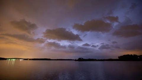 Strong thunderstorm over the lake Stock Footage 112766832