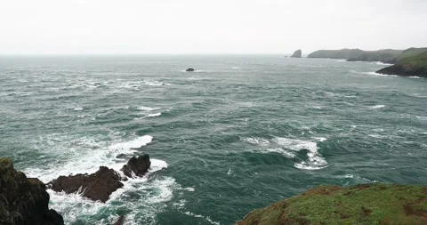 A strong tide rip between Wooltack Point and Skomer Island in Pembrokeshire,  Stock Footage 256142551