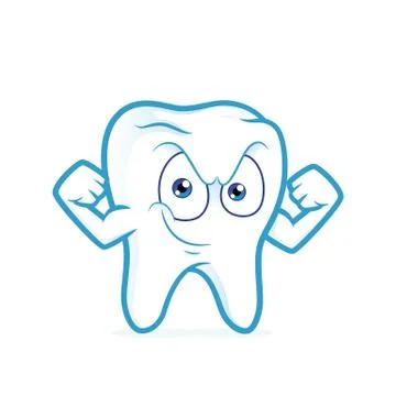 Strong tooth flexing his arm Stock Illustration