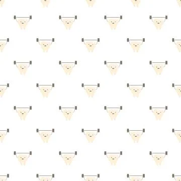 Strong tooth weightlifting seamless pattern for dental health 스톡 일러스트