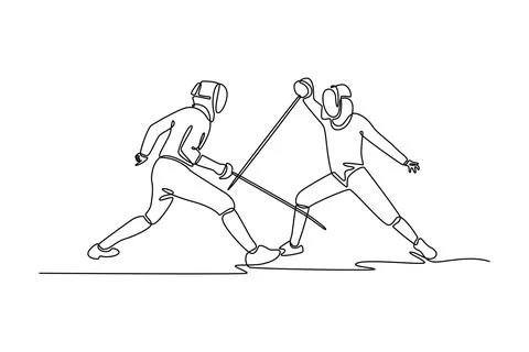 Strong two fencers are mid-clash with crossing foils Stock Illustration