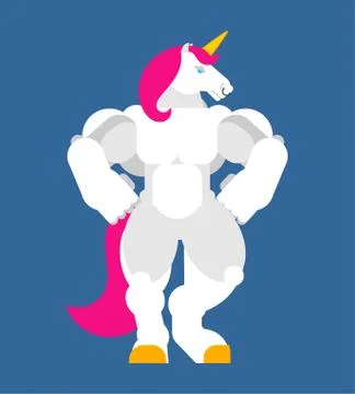 Strong Unicorn Power. Powerful Magic horse. heavy steed. Vector Ilustración de archivo
