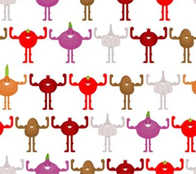 Strong Vegetable pattern seamless. Fresh Vegetables background. Powerful Toma Stock Illustration