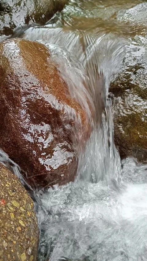 Strong Water Cascade Over Rock Close-Up Nature Footage Stock Footage 330406517