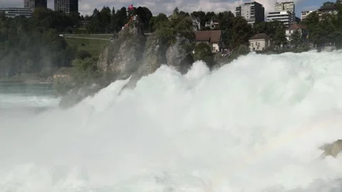 Strong water current at Rhine fall waterfalls Stock Footage 318104563