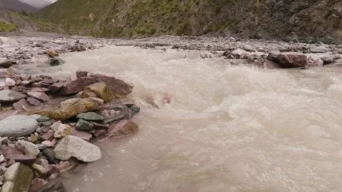 Strong water flow in the mountain, fast and hard water stream Stock Footage 104988618