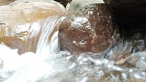 Strong Water Flow Over Large Rocks | Powerful River Stream Motion Stock Footage 330547514