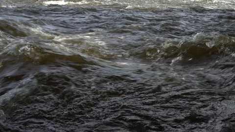 Strong water stream flows across the stones, close up. River rapids. 4K Video stock 124611765