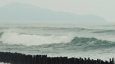 Strong wave hitting the coastline Stock Footage 329555754