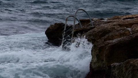 Strong waves on the coast 4k 25fps video Stock Footage 292019214