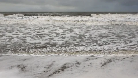 Strong waves at North sea beach in the autumn, North Holland Stock Footage 102803067