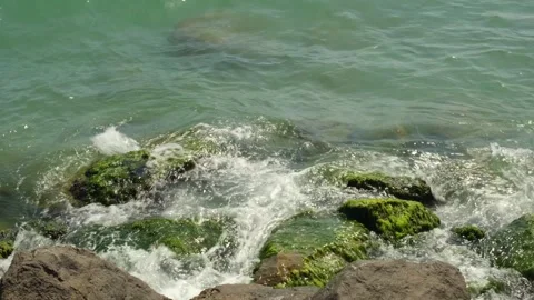 Strong waves on a rocky shore Stock Footage 264872070