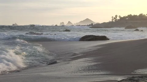 Strong Waves Roll On To Beach Stock Footage 1014294