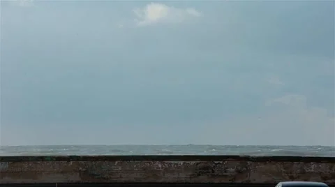 Strong waves of sea is very high in storm, make their way through the wall and Stock Footage 47414164