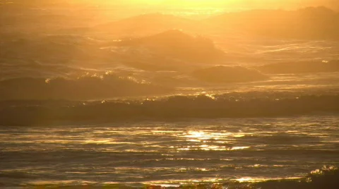 Strong waves on a windy day during sunrise (High Definition) Stock Footage 65389