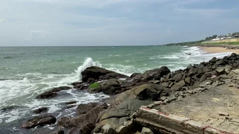 Strong weaves hitting on the rocks, powerful waves hitting on rock Stock Footage 167702190