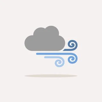 Strong wind and cloud. Color icon with shadow. Weather vector illustration Stock Illustration