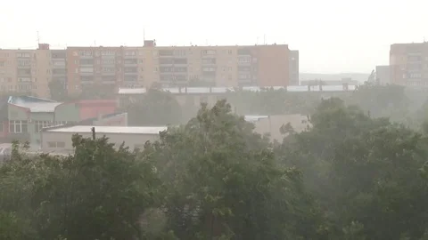 Strong wind and rain on a background of buildings Stock Footage 70517578