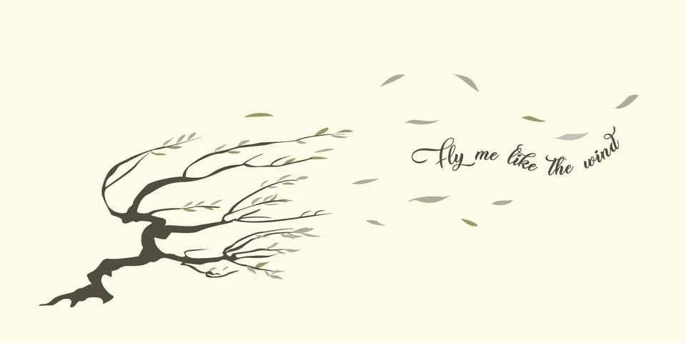Strong wind and the willow Stock Illustration