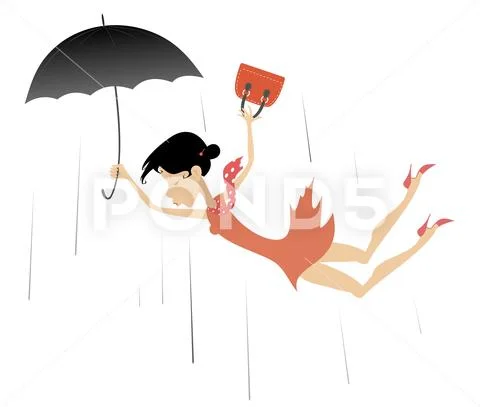Strong wind and woman isolated illustration Stock Illustration