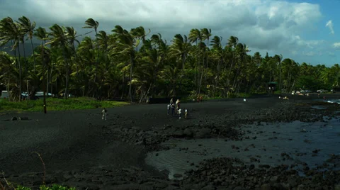 Strong Wind on Black Sand Beach on Big Island, Hawaii Stock Footage 35226853