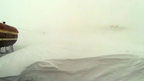 Strong wind blows at the Antarctic station. Stock Footage 153132776