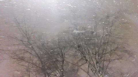 Strong wind blows snow flakes. Winter evening. Stock Footage 230024791