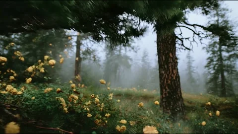 Strong wind blows through the forest, droplets fly in the air Video stock 314717973