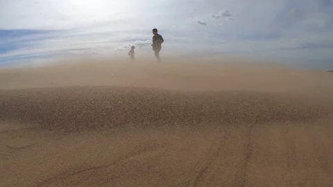 Strong wind in the desert, white sand dunes in Mui Ne, Vietnam. Stock Footage 103780400