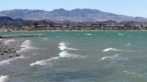 Strong wind at Lake Havasu creates waves and white caps Stock Footage 301005022