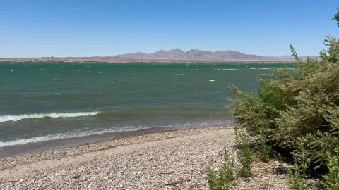 Strong wind at Lake Havasu creates waves and white caps Stock Footage 301005026