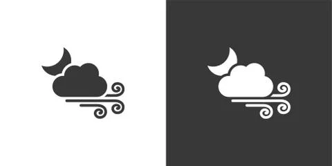 Strong wind, moon and cloud. Isolated icon on black and white background. Wea イラスト素材